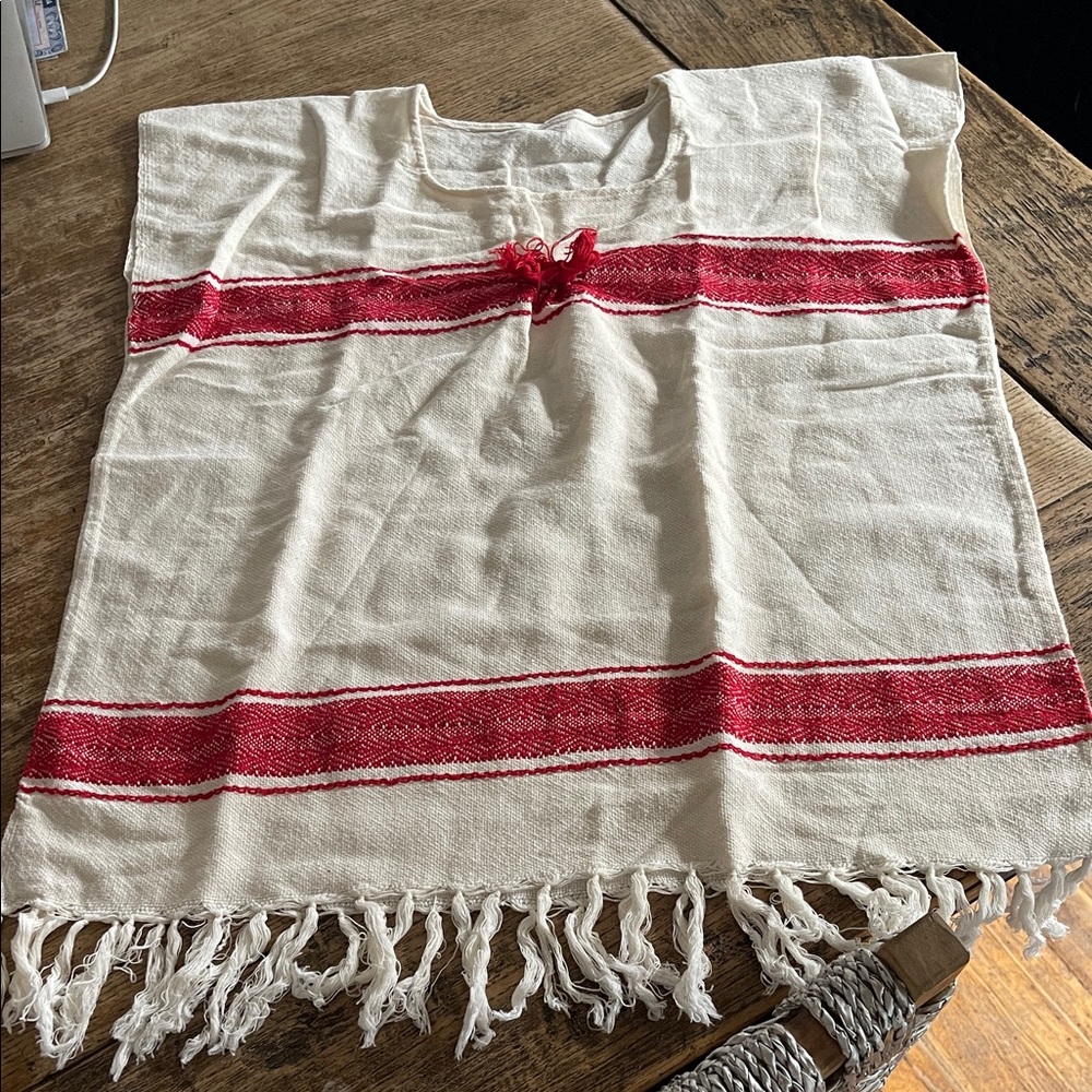 Cream and Red Fringe Top